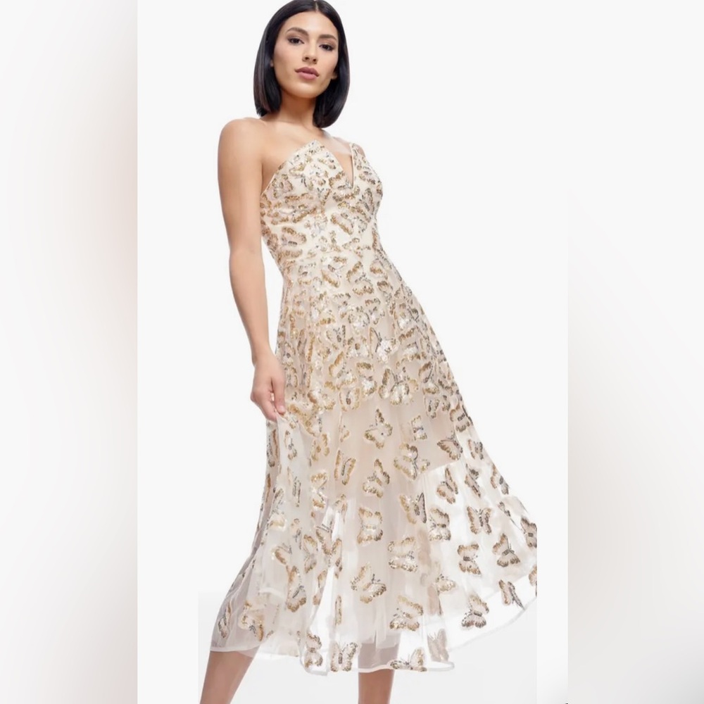 ✨HP✨Dress the Population Briella Sequin Butterfly Strapless champagne XL NWT - Picture 5 of 5
